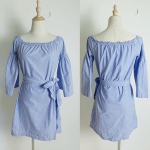 LAUNDRY Off-Shoulder Blue/White Striped Dress